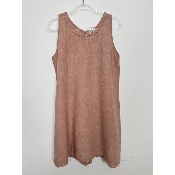 100% Lino Dress Womens One Size Pink Linen Shift Clay Neutral Made in Italy - Picture 1 of 8